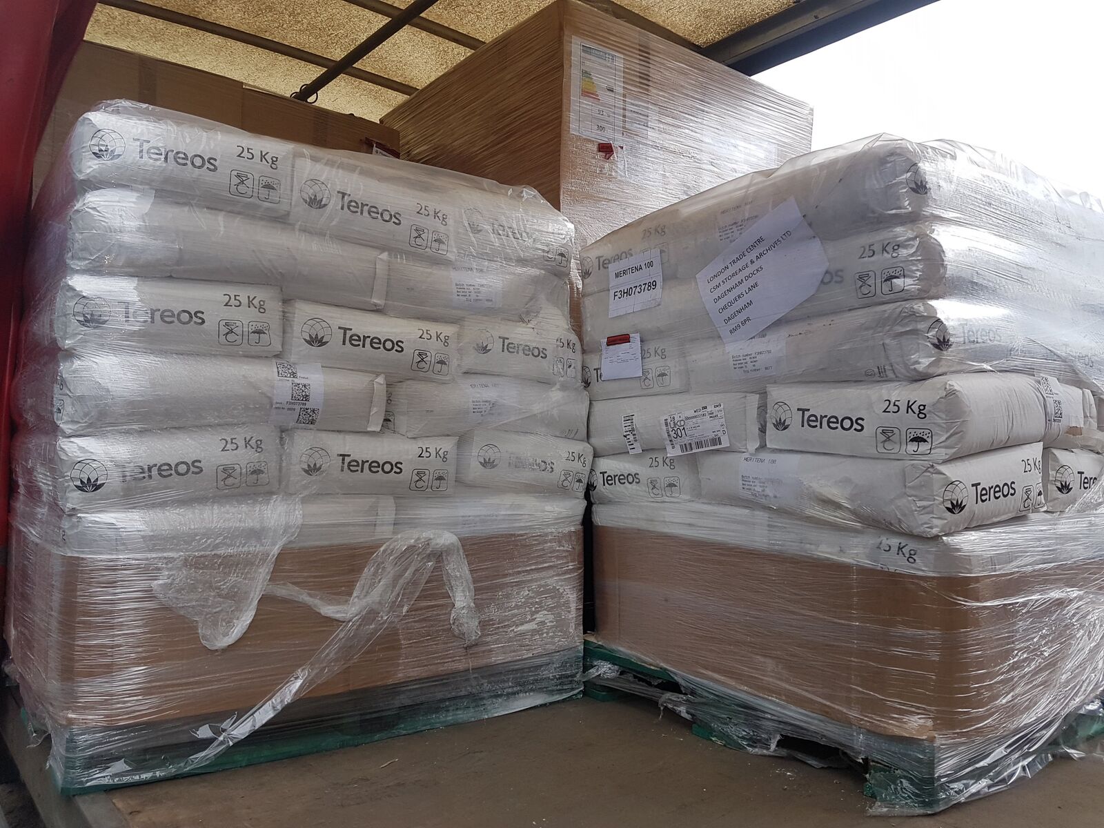 Starch bags on truck